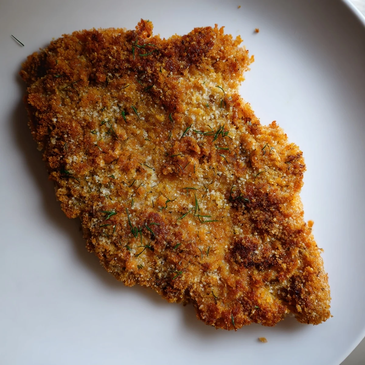 Freshly baked Crispy Dill Pickle Parmesan Chicken resting on a wire rack, showcasing a golden, panko-parmesan coating ready to be served.
