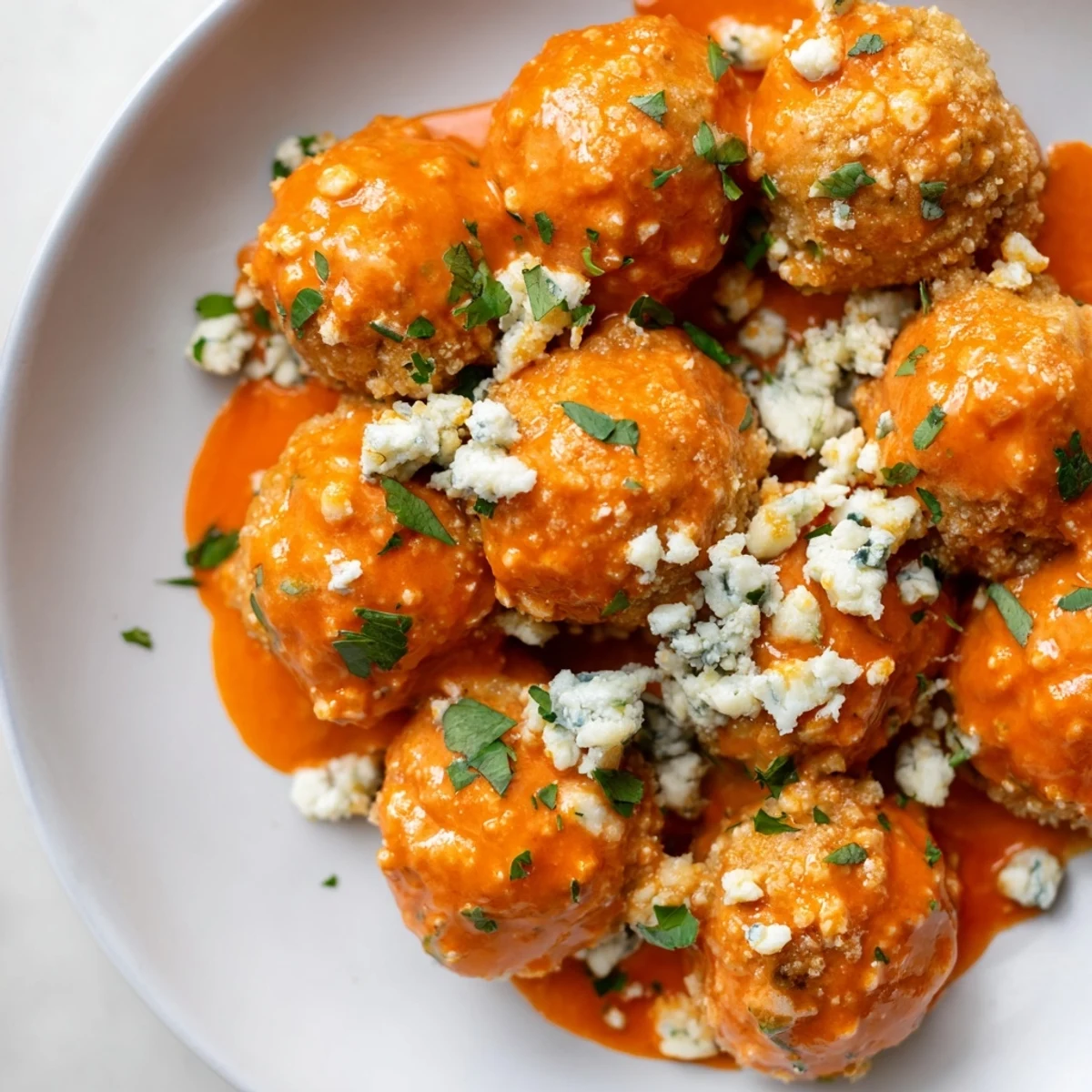 Freshly baked End Zone Buffalo Chicken Meatballs cooling on a wire rack, ready for tossing in buttery hot sauce.