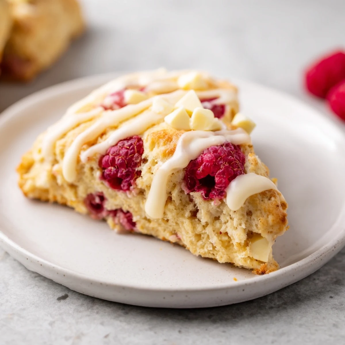 Golden Raspberry White Chocolate Scones on a cooling rack, ready to be served with tea.