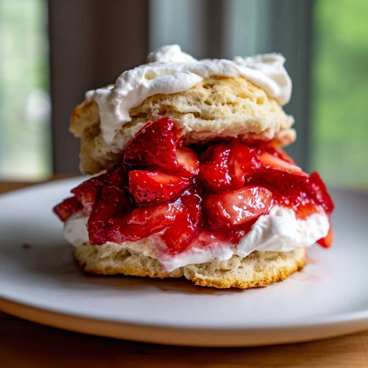 Classic homemade strawberry shortcake with tender biscuits, sweet macerated strawberries, and light whipped cream, perfect for summer dessert gatherings.