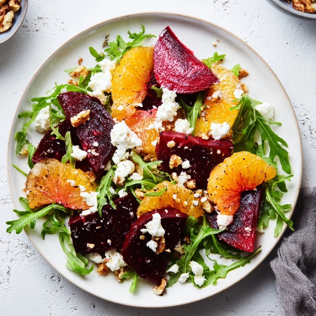 Freshly roasted beet wedges and juicy citrus segments shine on a bed of peppery arugula, creating a vibrant Roasted Beet and Citrus Salad with Arugula.