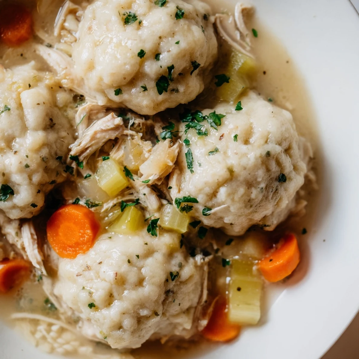 This rustic Slow Cooker Chicken and Dumplings recipe showcases golden dumplings and savory chicken in a thick, creamy gravy.