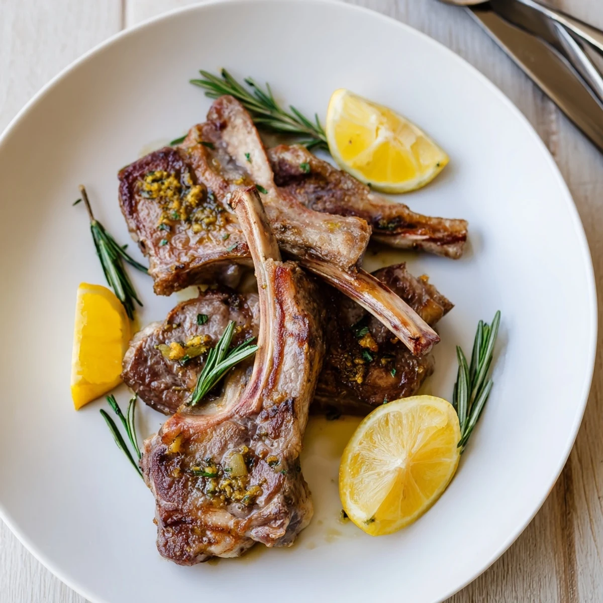 Roasted lamb chops rested and sliced to show tender, juicy pink interior.