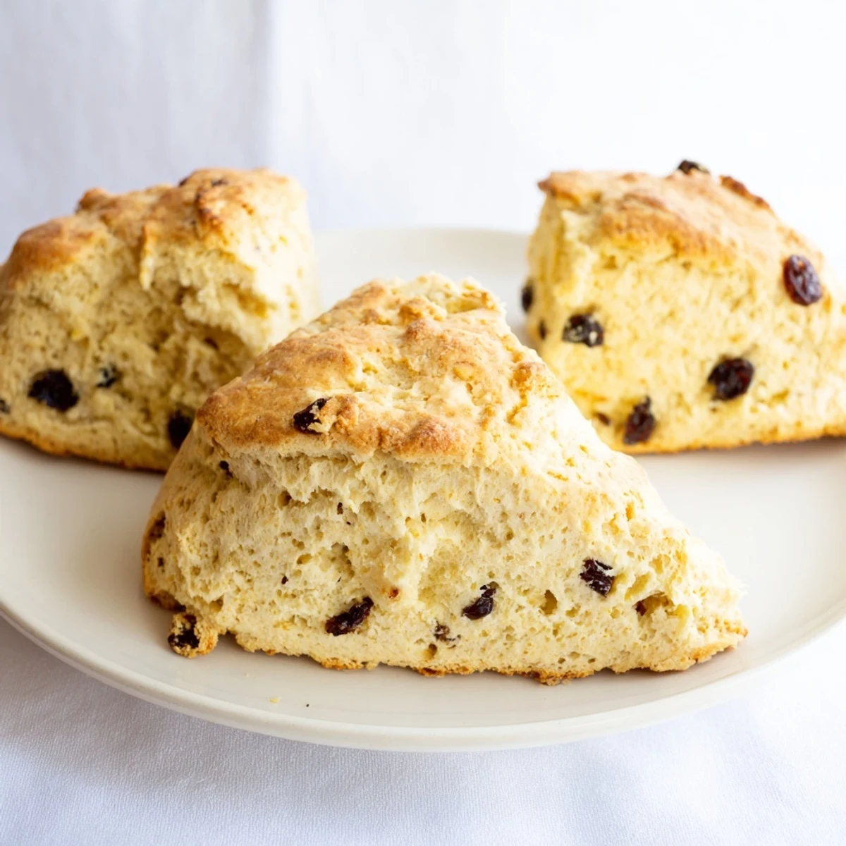 A close-up of Irish Soda Bread Scones with Currants brushed with buttermilk, warm and ready for jam.