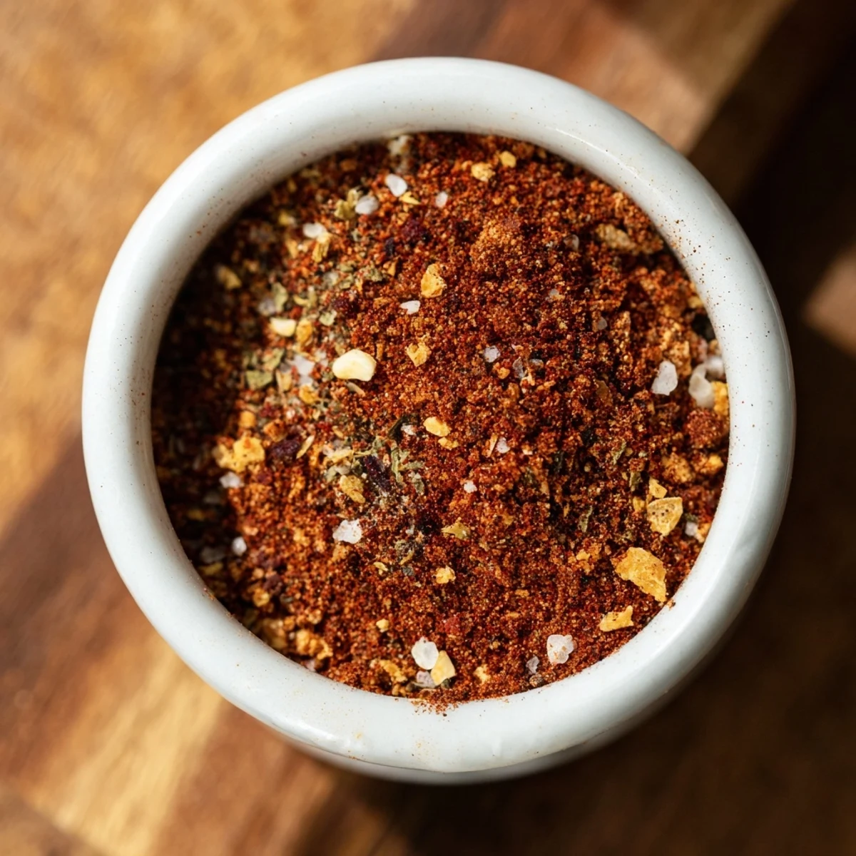 This close-up shows the Easy Homemade Taco Seasoning Mix with vibrant chili and cumin flakes.