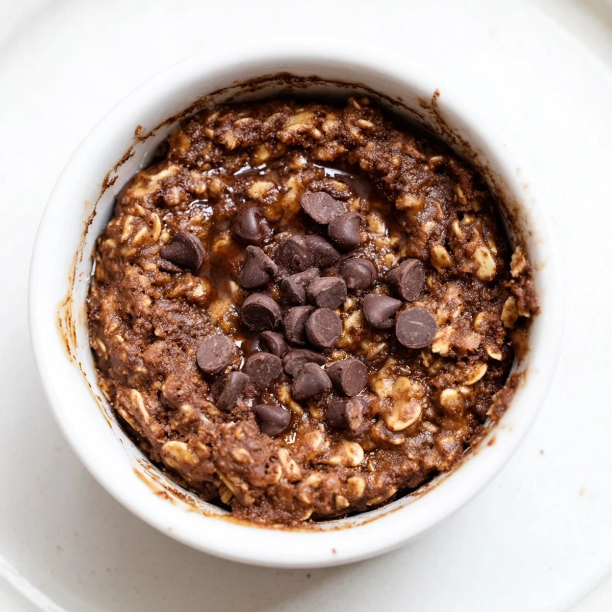 Easy Chocolate Baked Oats served warm with a dollop of yogurt and sliced banana.
