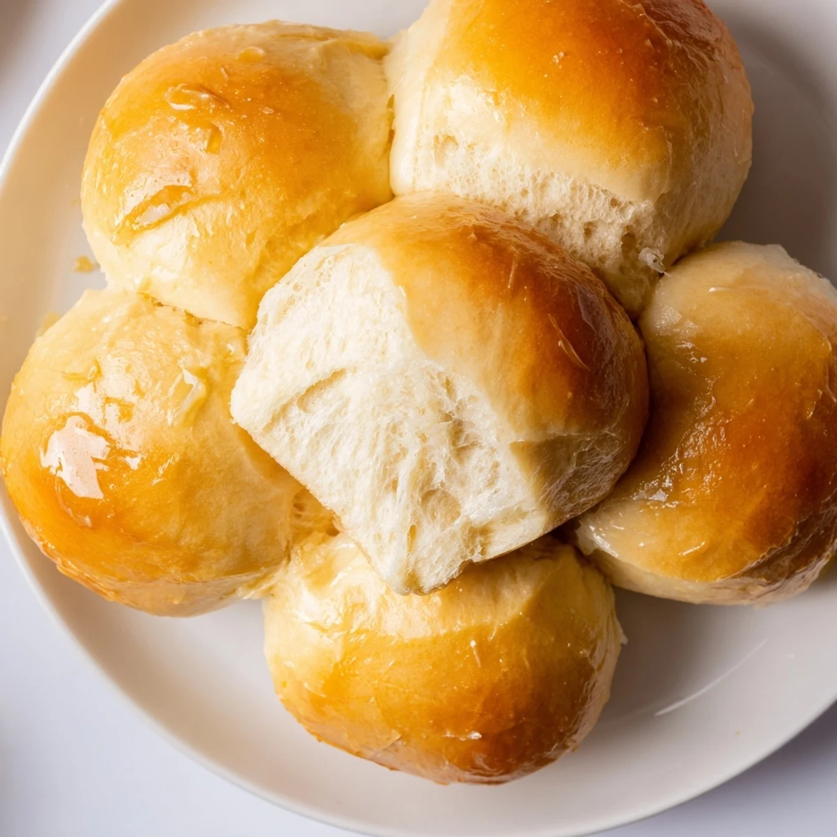 Golden-brown, fluffy Best Vegan Dinner Rolls rest on a cooling rack after baking with melted vegan butter brushed on top.