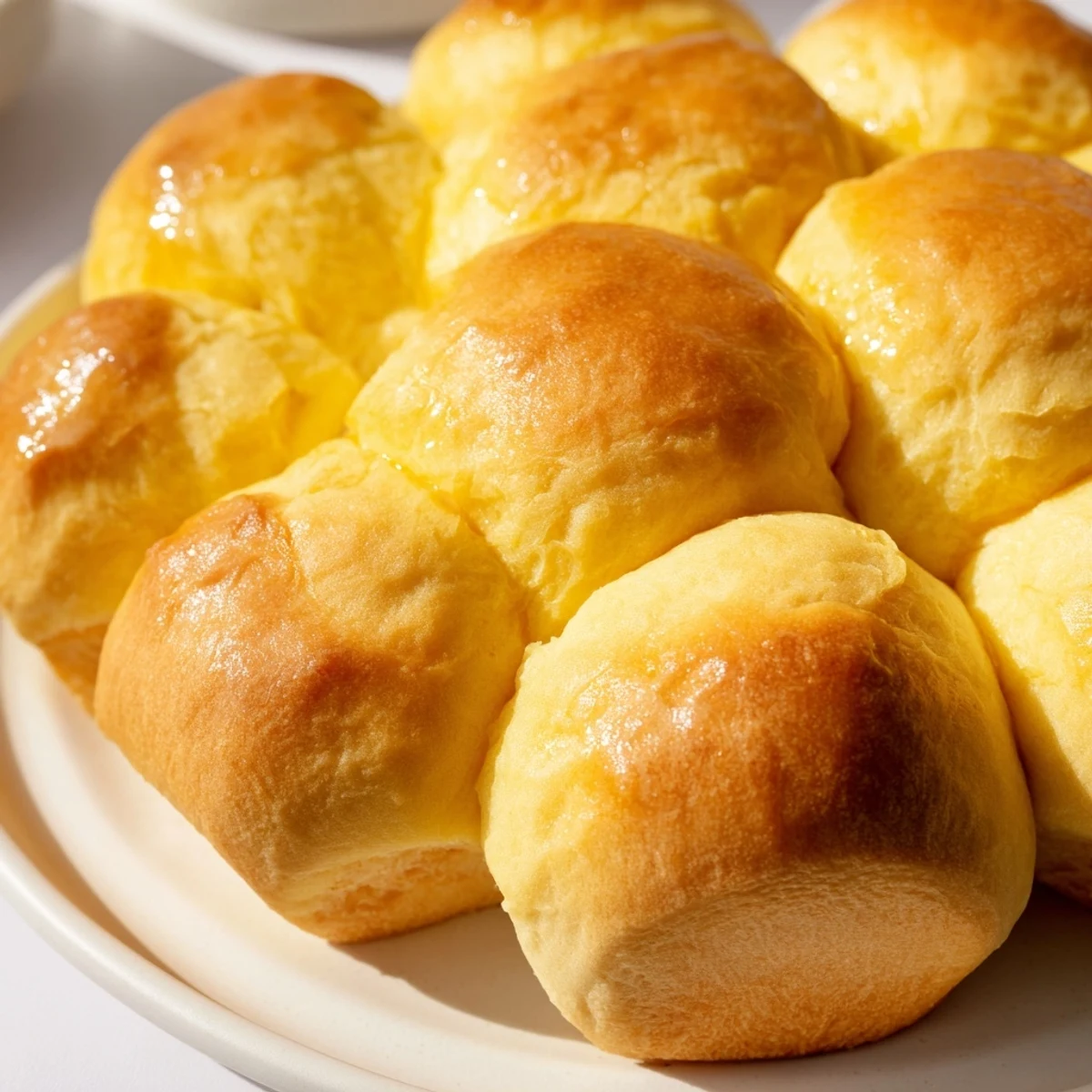 A close-up of Best Vegan Dinner Rolls shows their soft, tender texture and steam rising, ready to serve with butter.