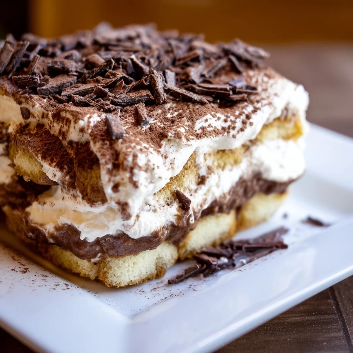 This Easy Tiramisu features coffee-soaked ladyfingers layered with creamy mascarpone and dusted with cocoa powder.