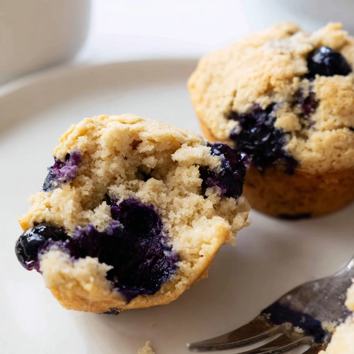 Freshly baked Blueberry Protein Muffins with Greek Yogurt cooling on a wire rack, showcasing golden-brown tops and bursts of juicy blueberries.