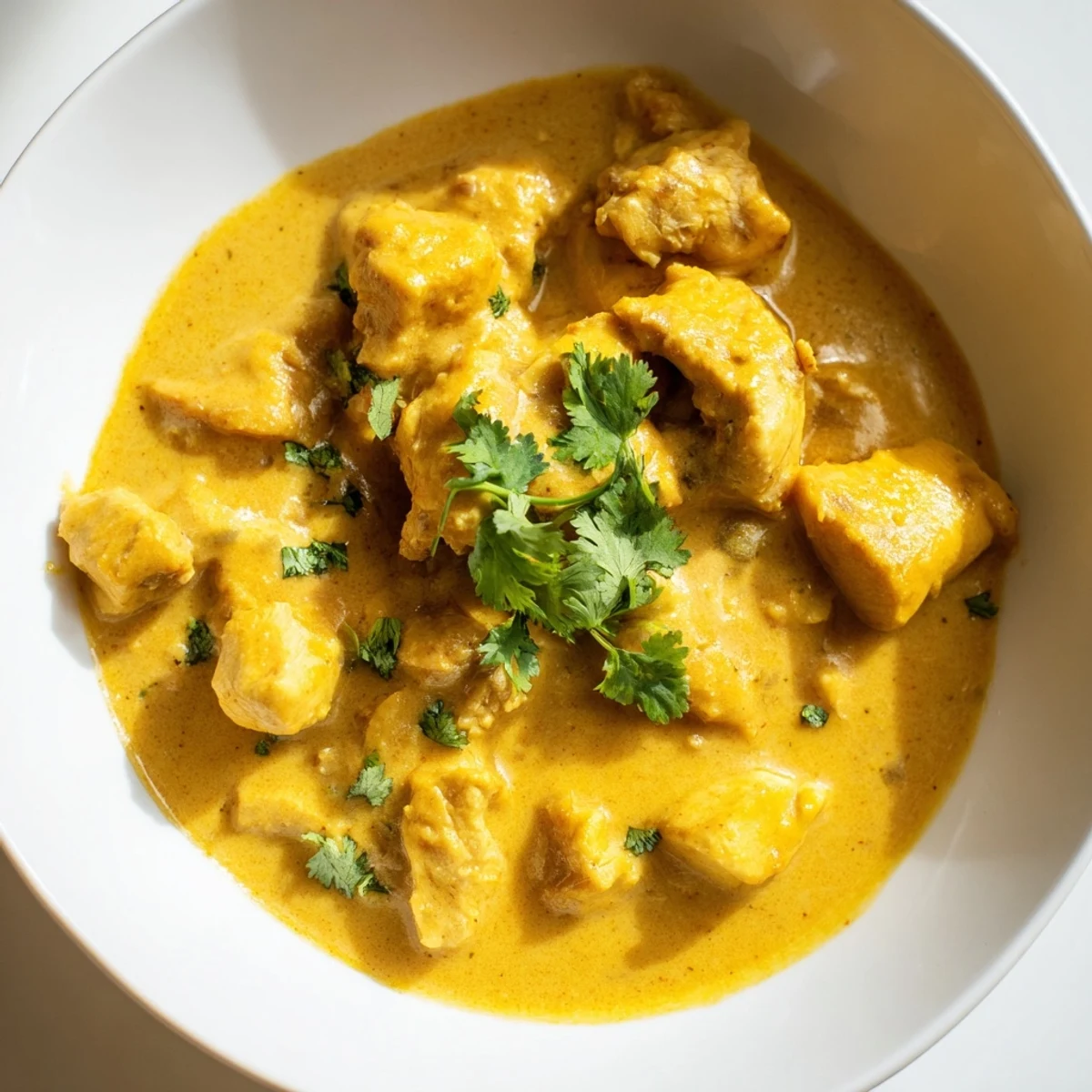 Freshly diced mango and tender chicken simmer in creamy coconut milk to create this Mango Chicken Curry served over fluffy basmati rice.