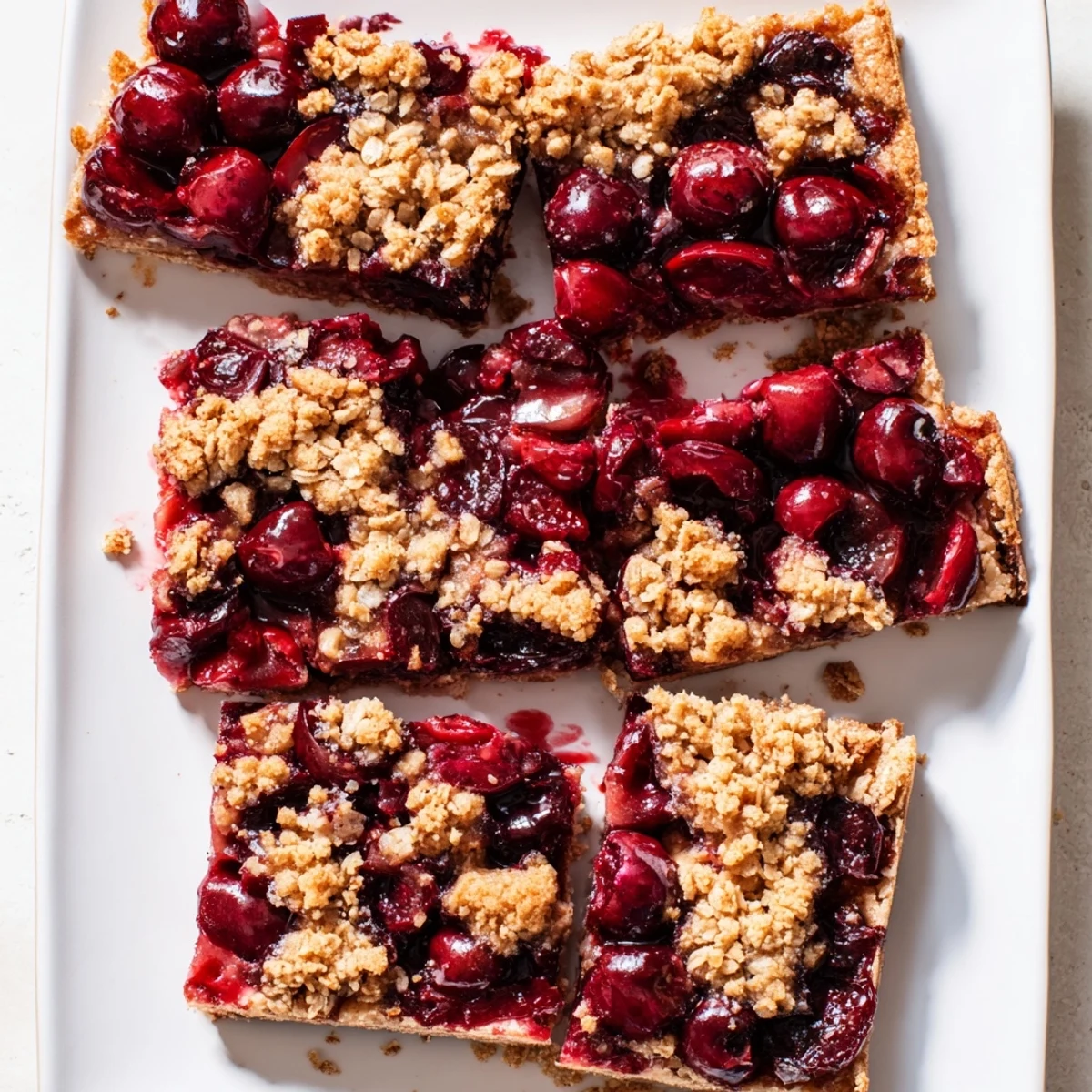 A close-up of Easy Tasty Cherry Crumble Bars revealing buttery crumb texture beside a scoop of melting vanilla ice cream.
