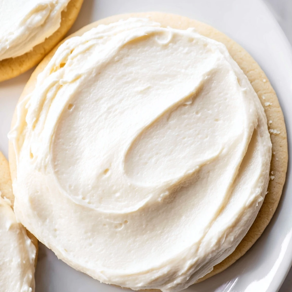 Soft, creamy Easy Sugar Cookie Frosting swirled in a glass jar, perfect for decorating cookies.