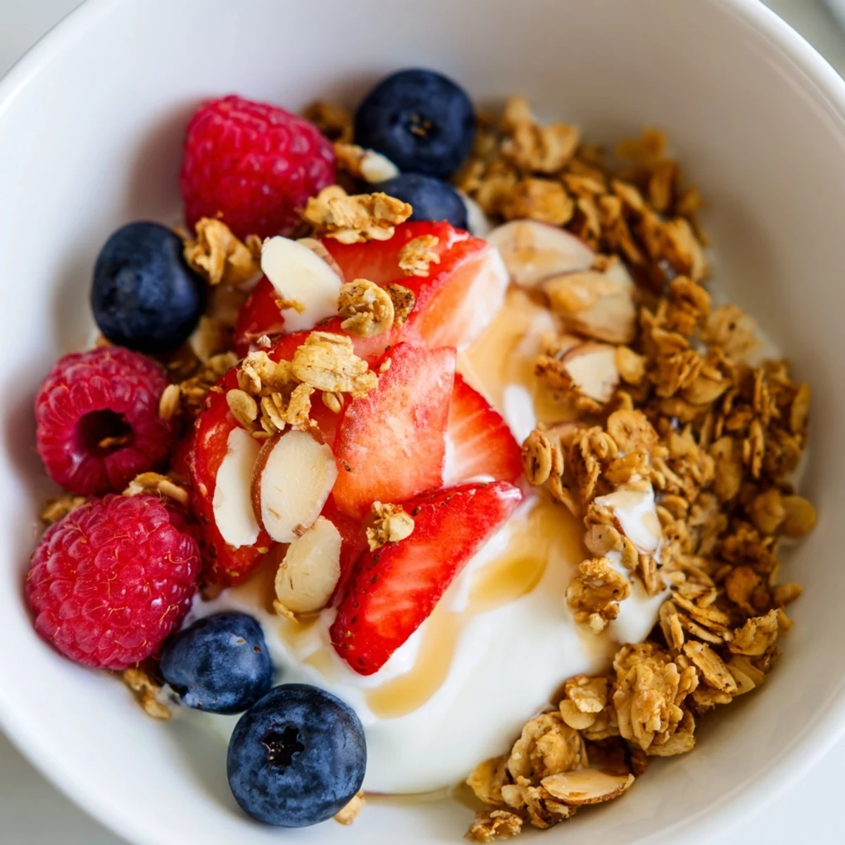 Easy Yogurt Granola Bowls 4 Ways featuring apple, cinnamon, walnuts, and maple syrup for a cozy morning snack.