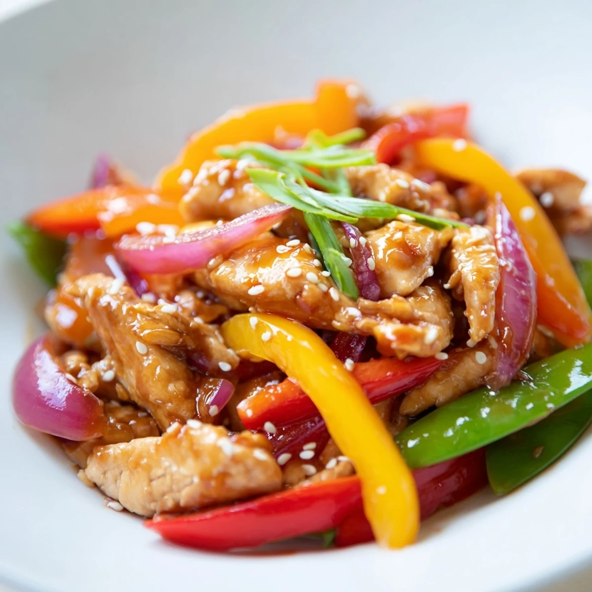 A vibrant platter of Quick Sweet Chilli Chicken Stir Fry paired with fluffy jasmine rice, ready for a busy weeknight family dinner.