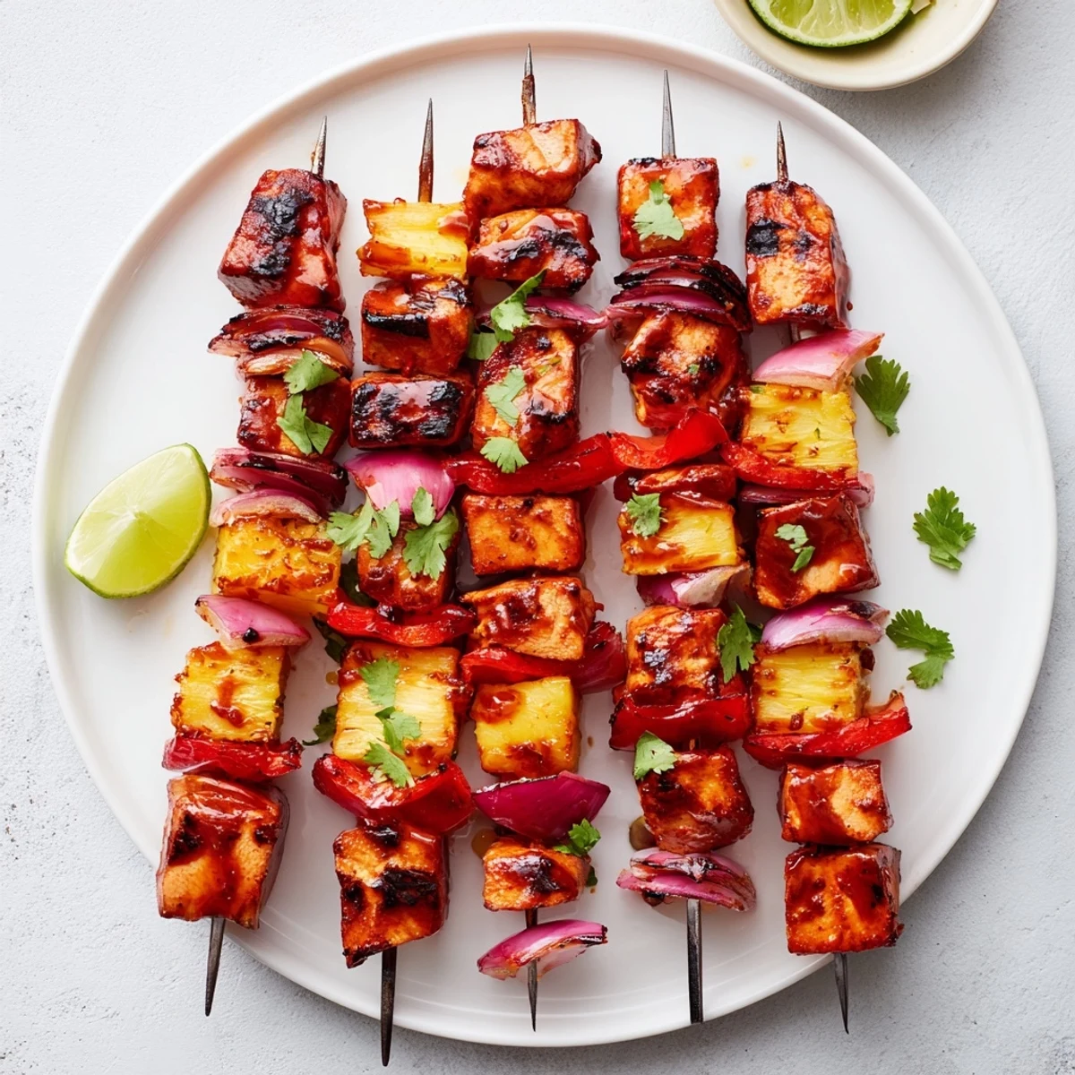 Juicy grilled Chicken and Pineapple BBQ Skewers sizzle with smoky char and sweet pineapple chunks.
