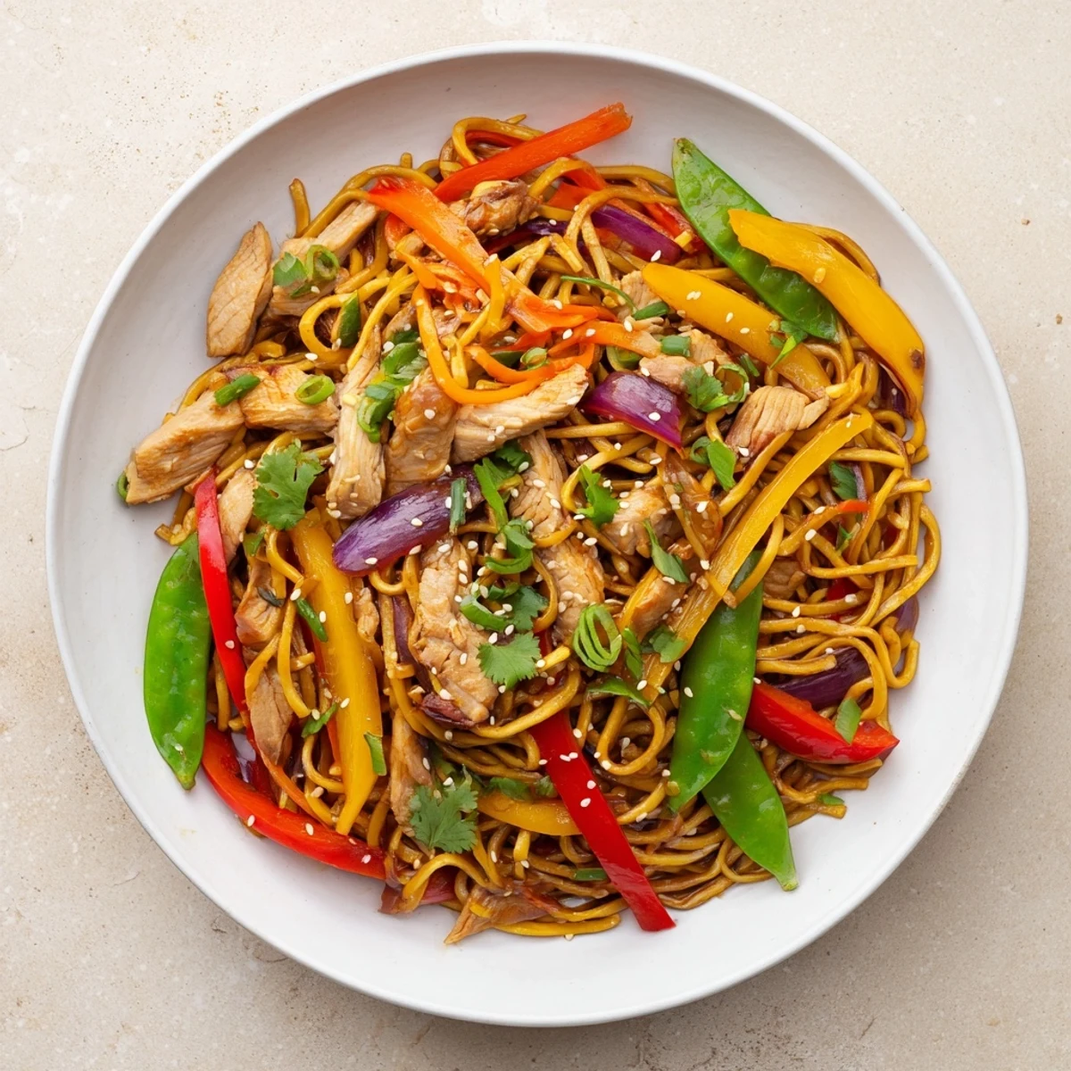 Vibrant Sweet Chilli Turkey Noodle Stir Fry with crispy veggies and tender turkey in a glossy sauce.