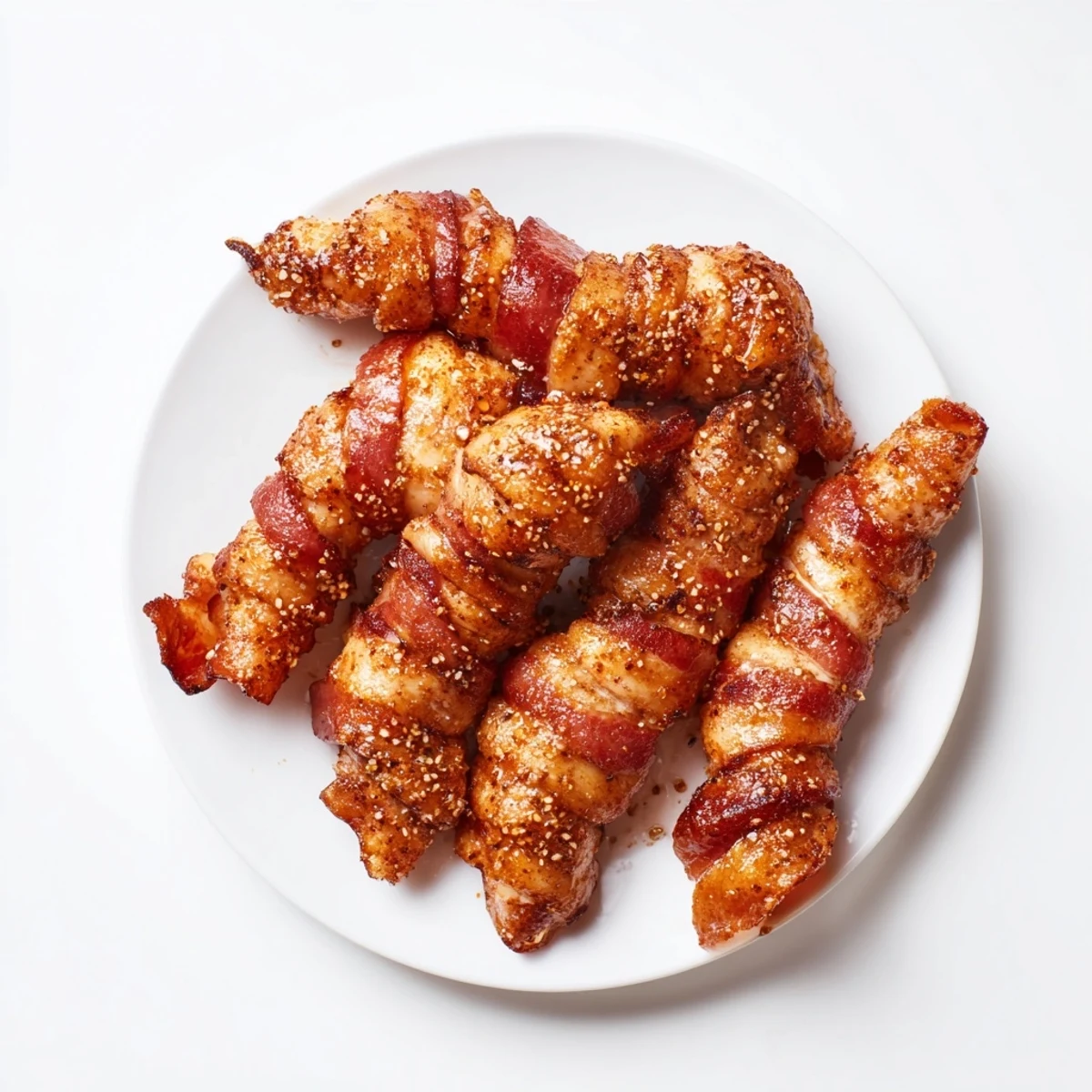 Crispy bacon brown sugar chicken tenders fresh from the oven with caramelized coating