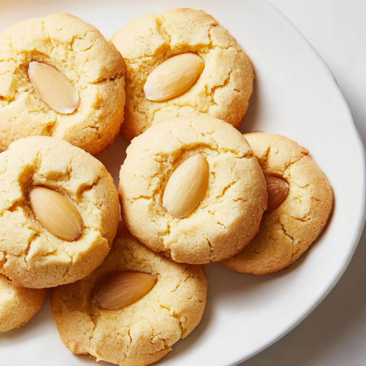 Traditional Chinese almond cookies arranged on a wire rack after baking until lightly golden