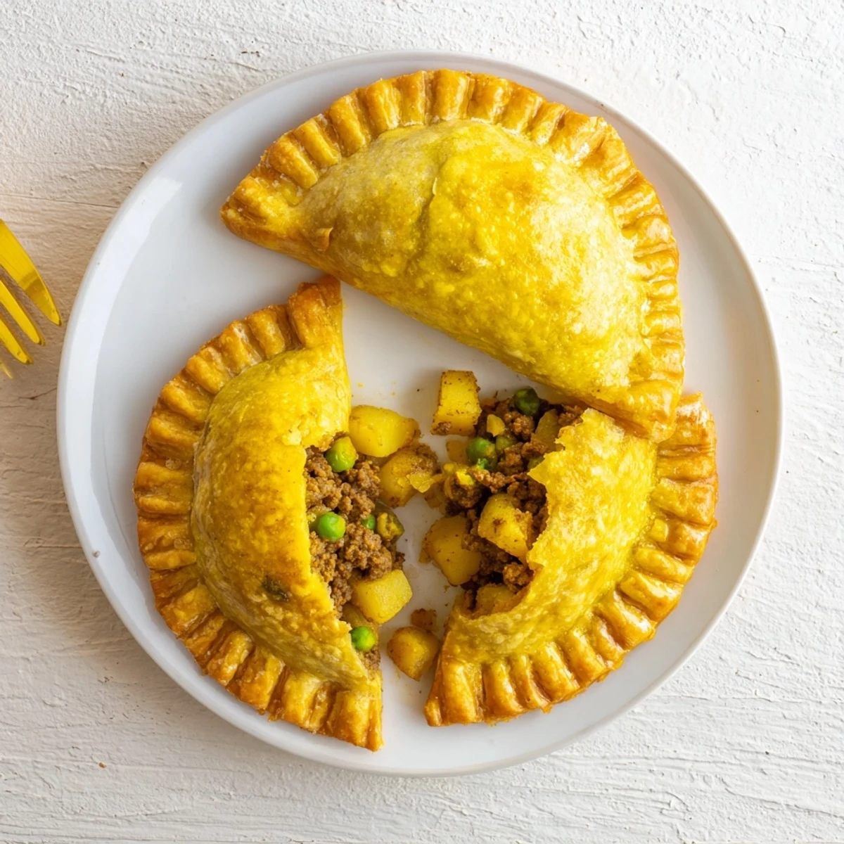 Golden curry puffs with beef feature flaky pastry around spiced beef and potato filling