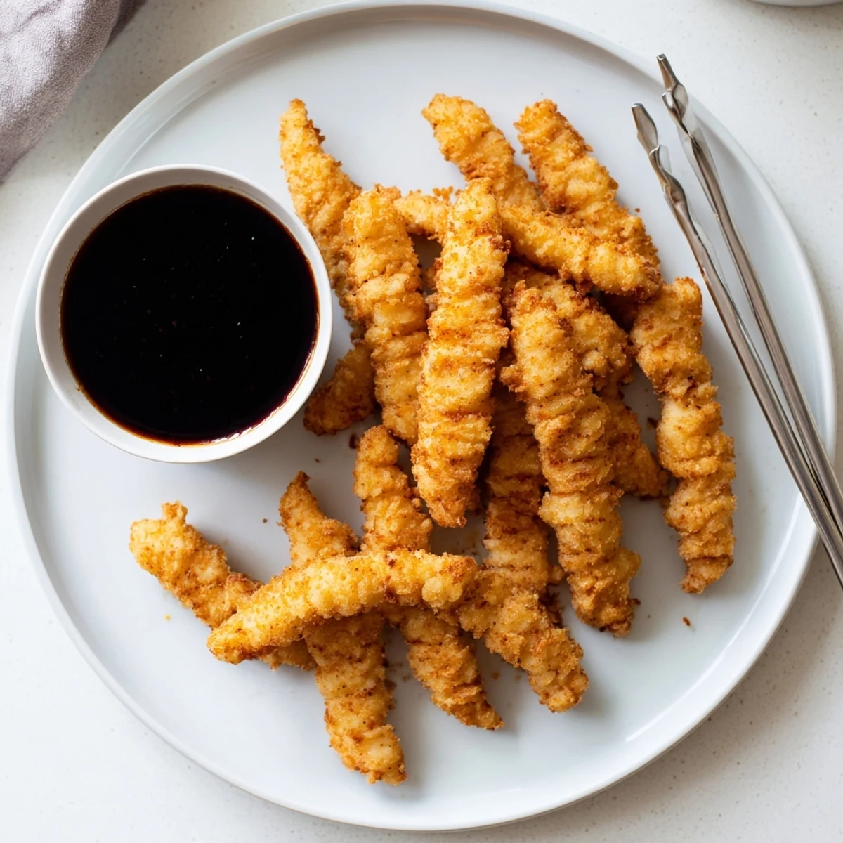 Plate of homemade chicken tempura served alongside sweet and savory ginger dipping sauce