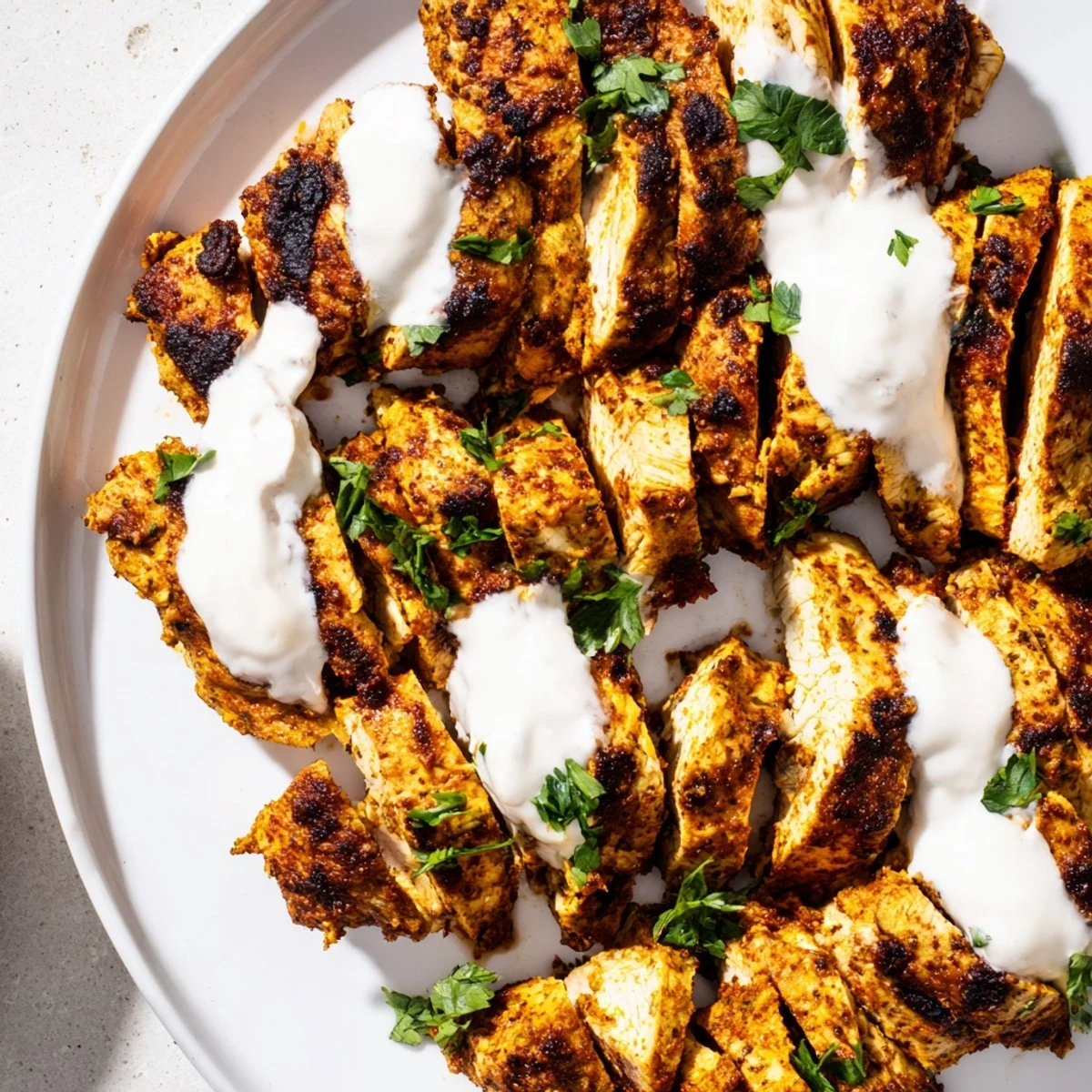 Tender marinated chicken shawarma served in warm pita with zesty white garlic sauce