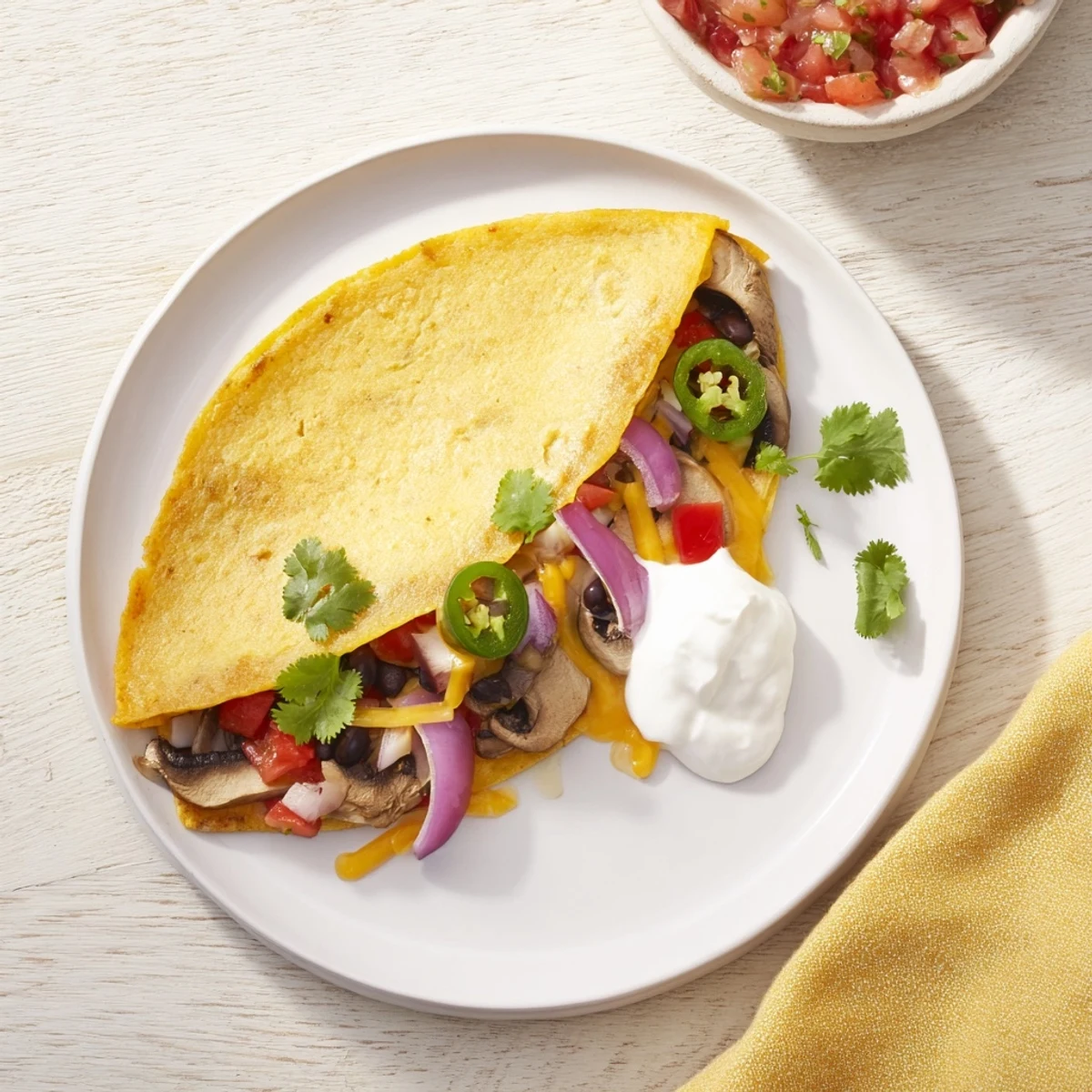 Golden crispy quesadillas filled with melted cheddar and Monterey Jack cheese, cut into triangles