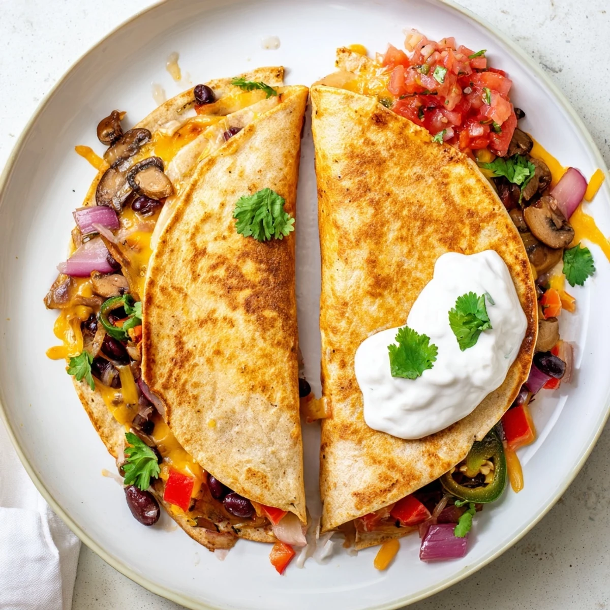 Classic Mexican quesadillas featuring a golden brown tortilla stuffed with savory cheese and fresh cilantro