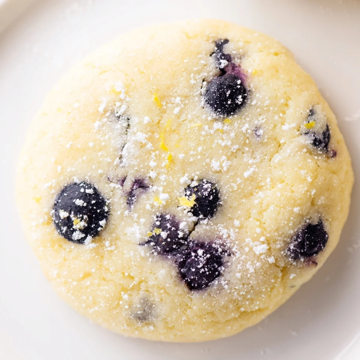 Plate of tender lemon blueberry cookies with fresh blueberries and lemon zest garnish for dessert