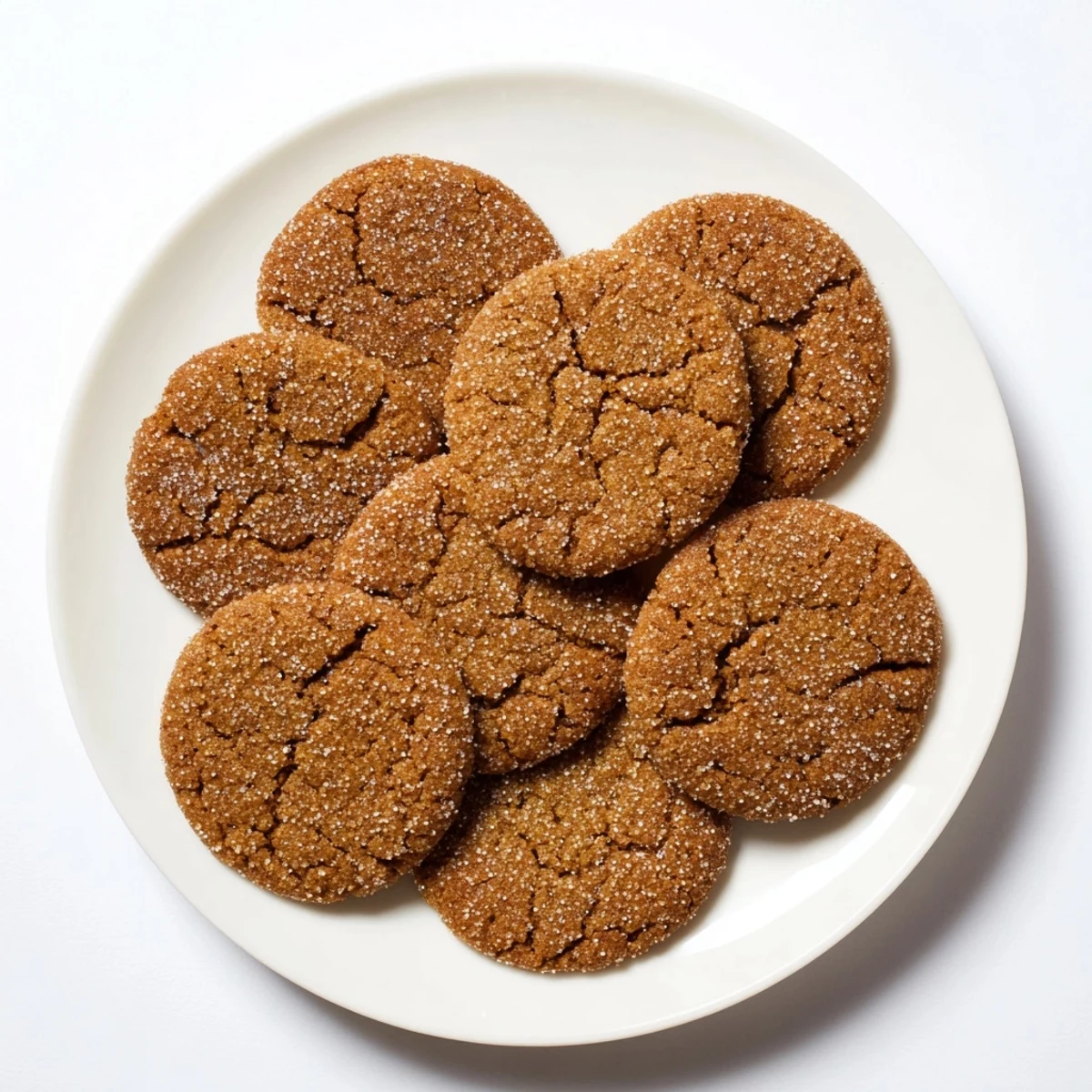 Plate of crispy gingersnap cookies with deep crackled texture perfect for holiday desserts
