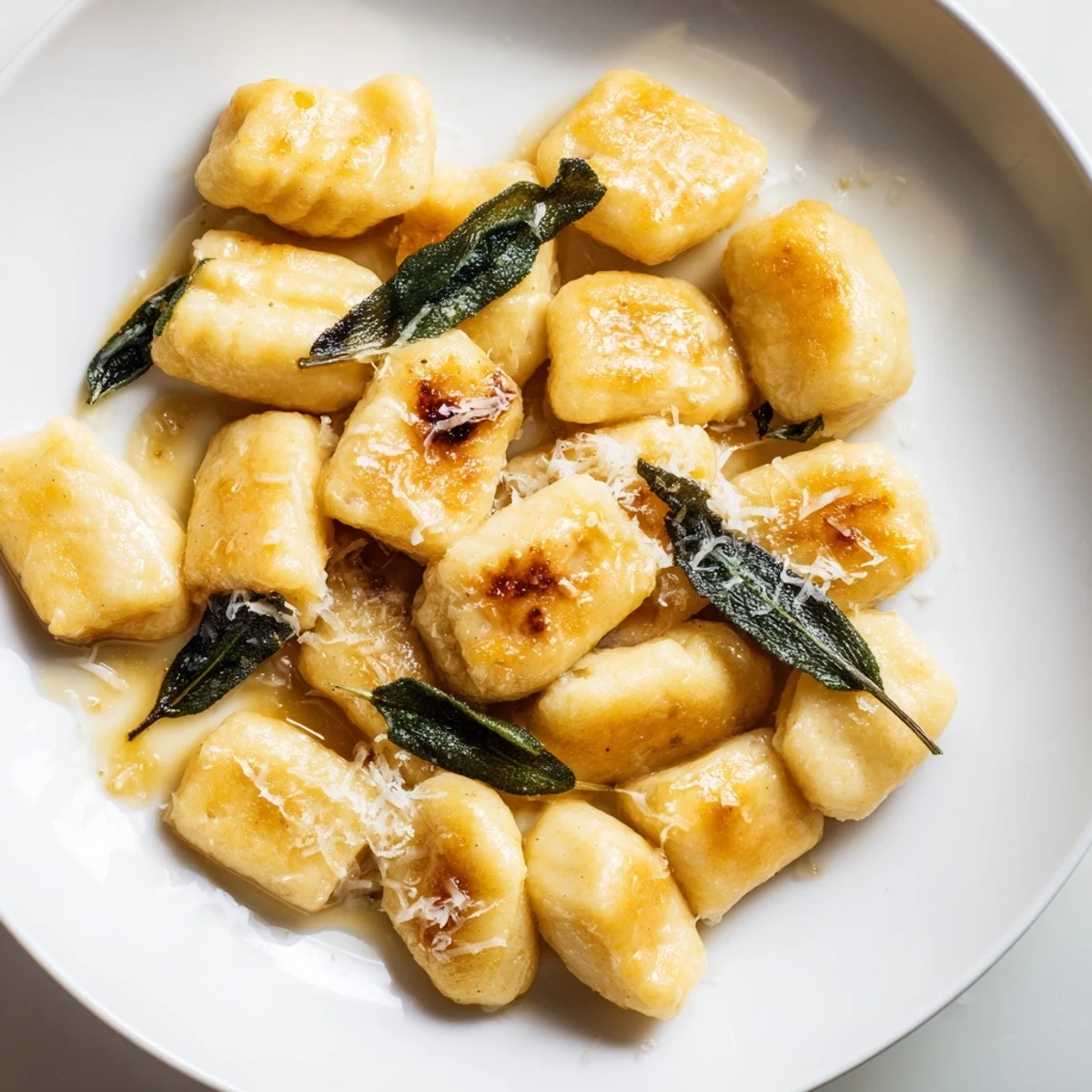 Pillowy potato gnocchi coated in nutty brown butter sauce with fresh sage garnish