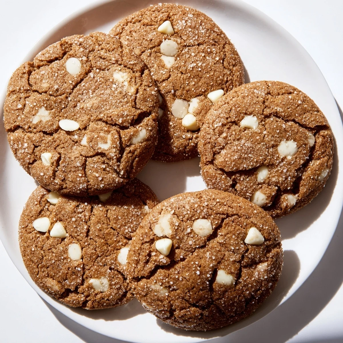 Soft bakery gingerbread white chocolate cookies with melted chips on a cooling rack