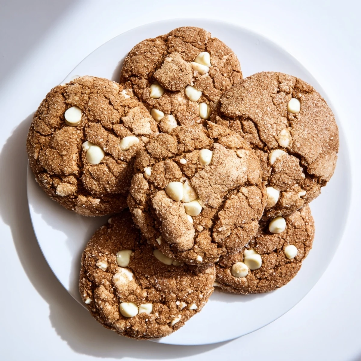Freshly baked gingerbread white chocolate cookies coated in sparkling sugar ready for serving