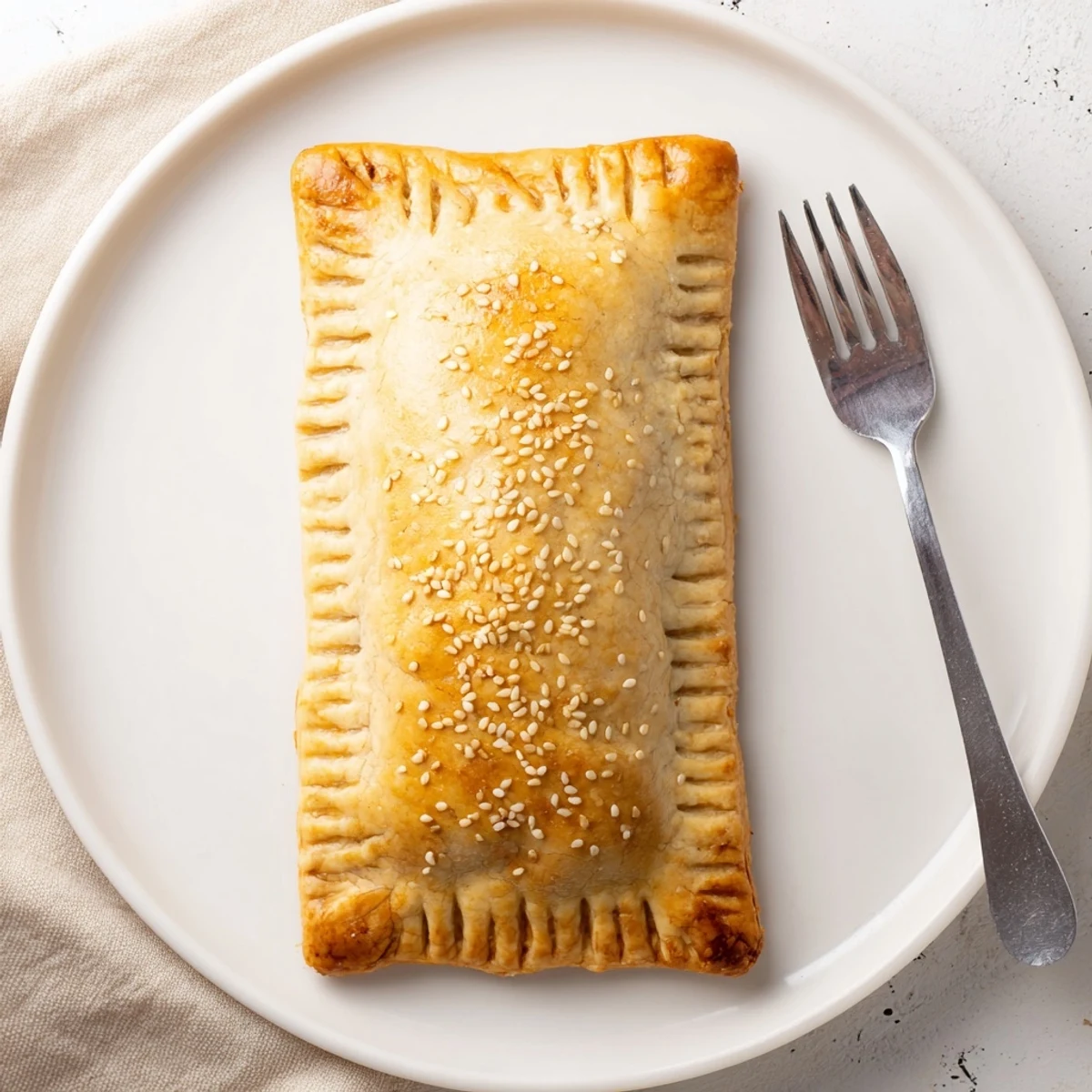Homemade High Protein Breakfast Hot Pockets with sesame seed topping on a parchment-lined baking sheet ready to serve.