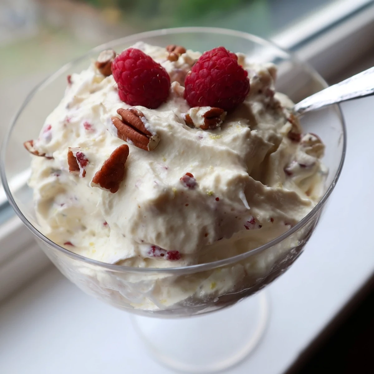 Light and airy keto cheesecake fluff swirled with vanilla and served chilled
