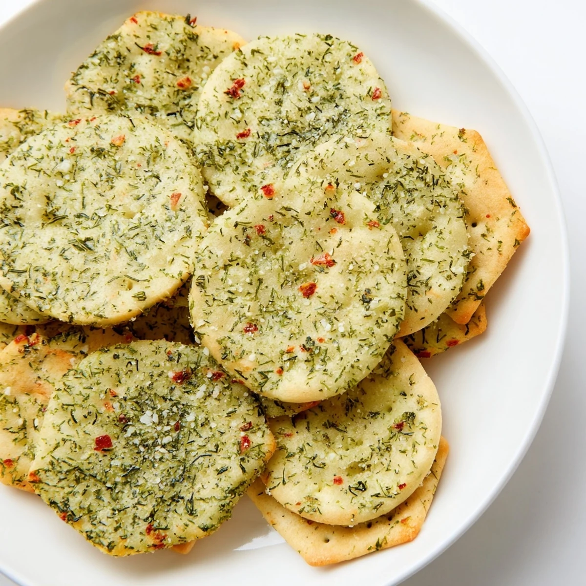 Golden dill pickle saltines brushed with herbed butter, baked until perfectly crisp
