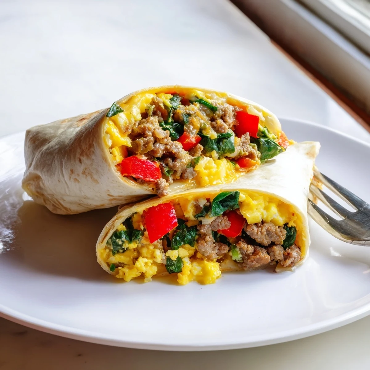 Warm freezer breakfast burritos wrapped in foil with cheddar and scrambled eggs inside
