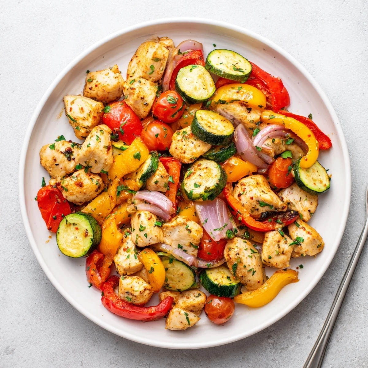 Smoky seasoned chicken with roasted vegetables in a quick flavorful one pan dish