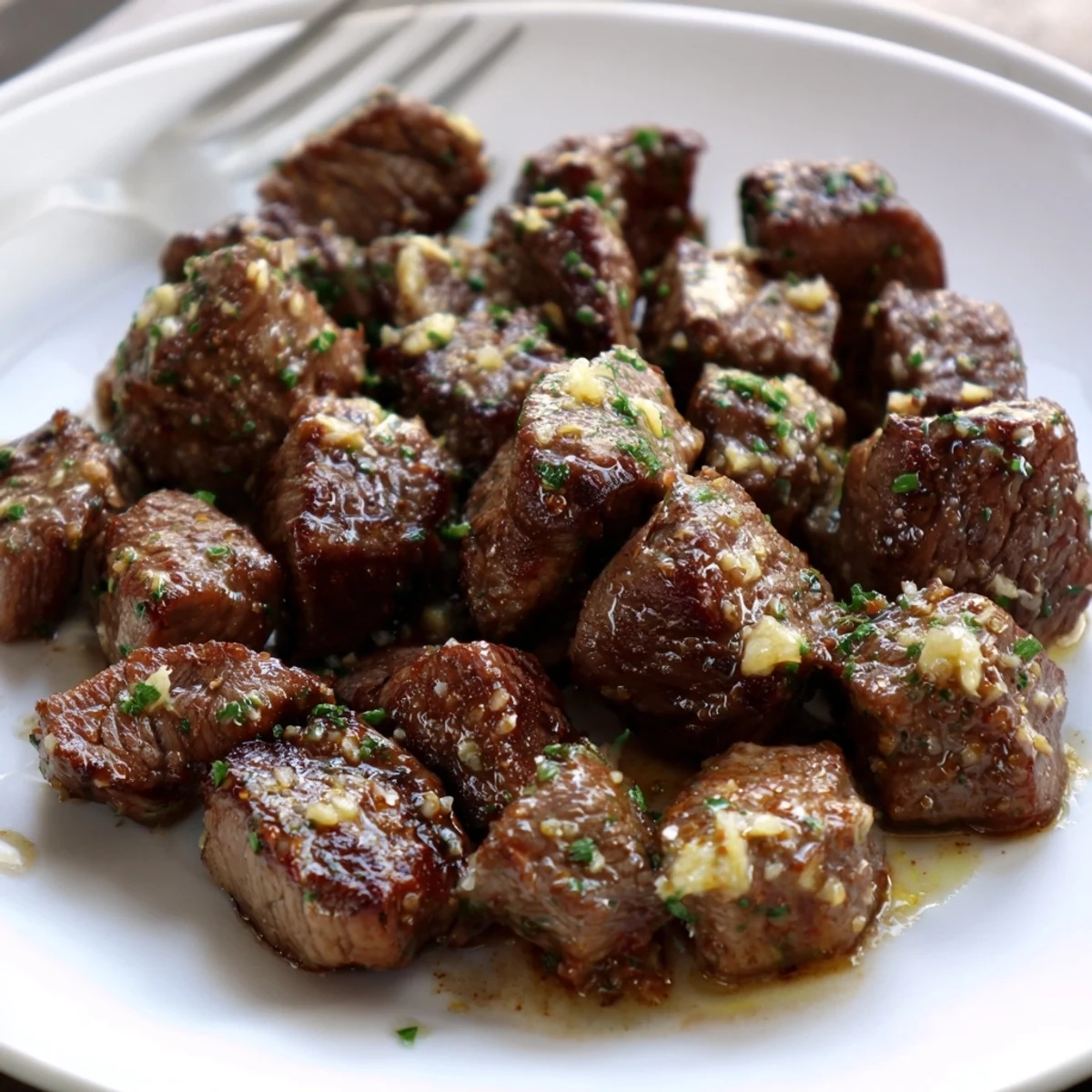 Savory Cowboy Butter Steak Bites recipe seared golden, tossed in zesty garlic sauce