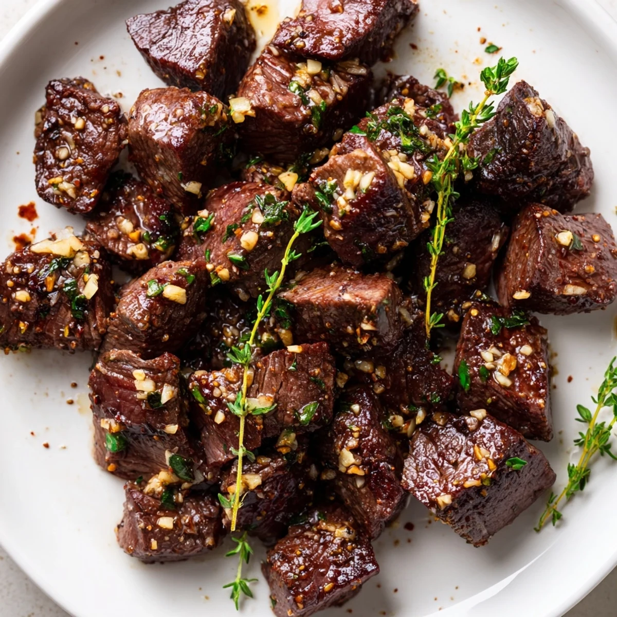 Sizzling Garlic Butter Steak Bites served in cast-iron, tender, juicy, buttery aroma