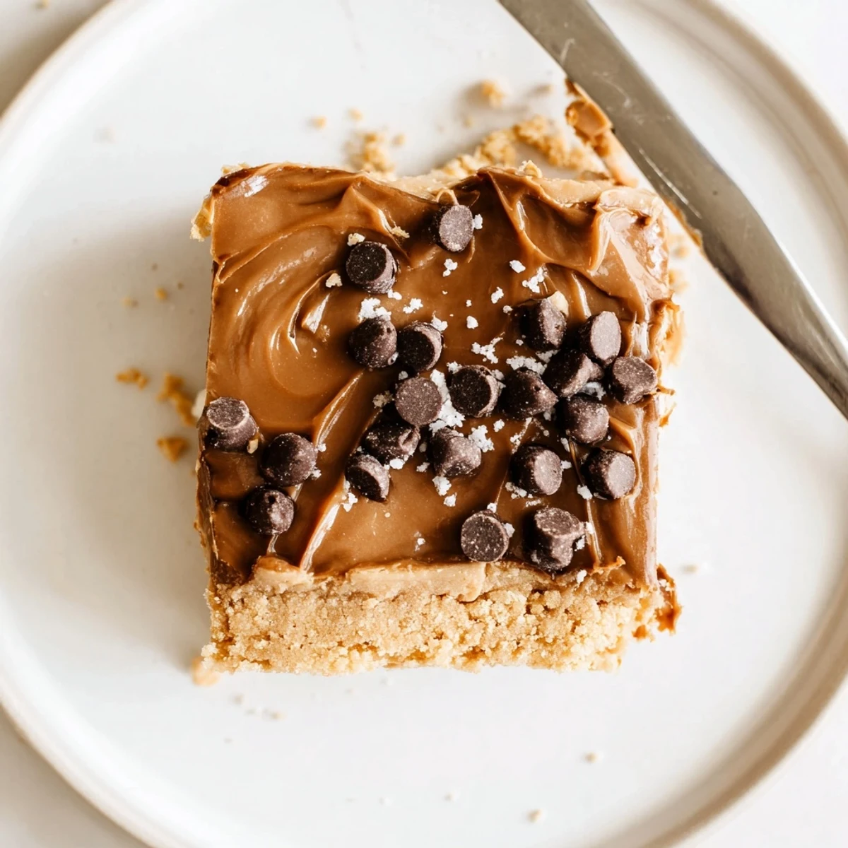 Slice of No Bake Peanut Butter Bars with creamy layer and graham base