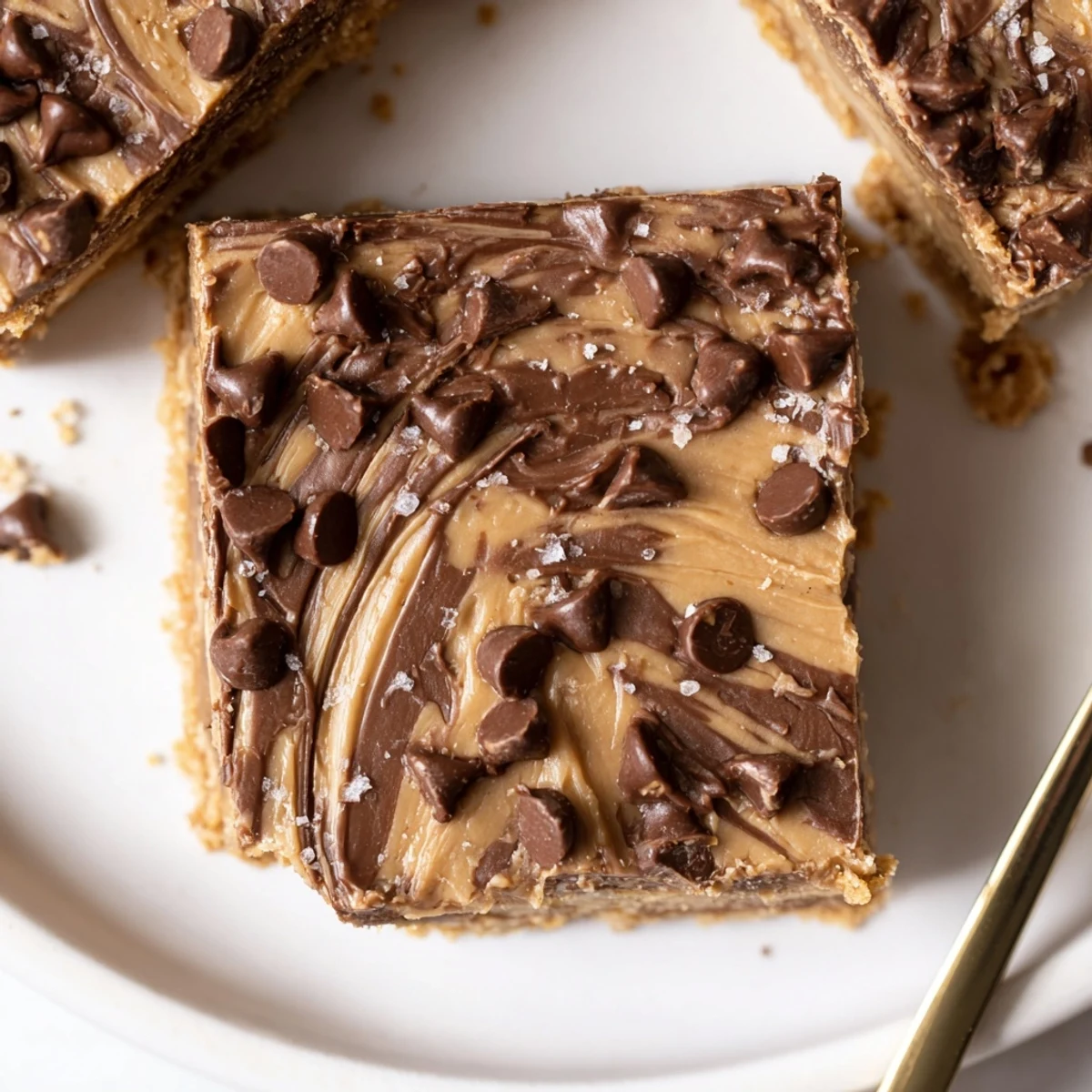 No Bake Peanut Butter Bars chilled on parchment, glossy chocolate top, fudgy