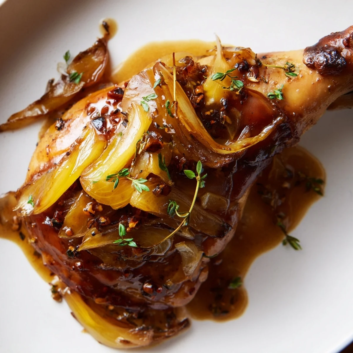 Golden, braised thighs in a skillet: Savory Smothered Chicken Thighs In Rich Gravy Recipe