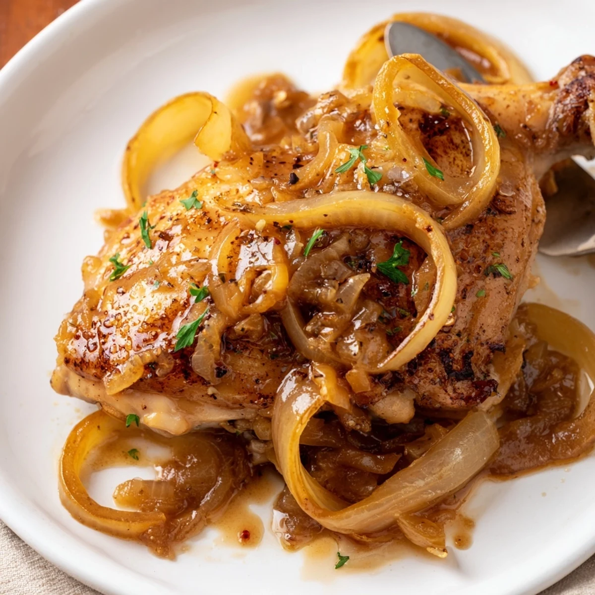 Savory Smothered Chicken Thighs In Rich Gravy Recipe served over creamy mashed potatoes