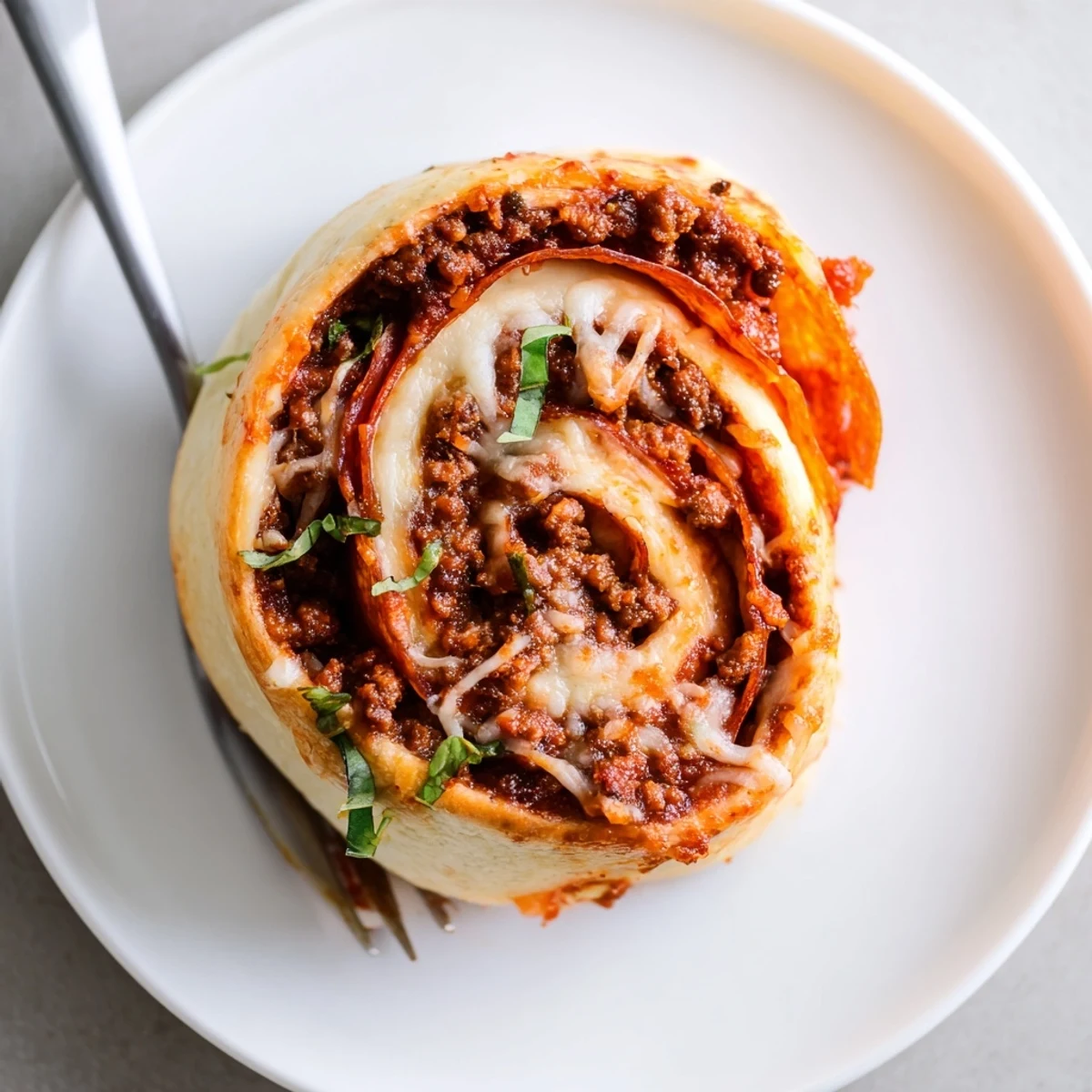 Family-style Cheesy Beef Pepperoni Pizza Roll Ups Snack Recipe crispy edges, gooey center.