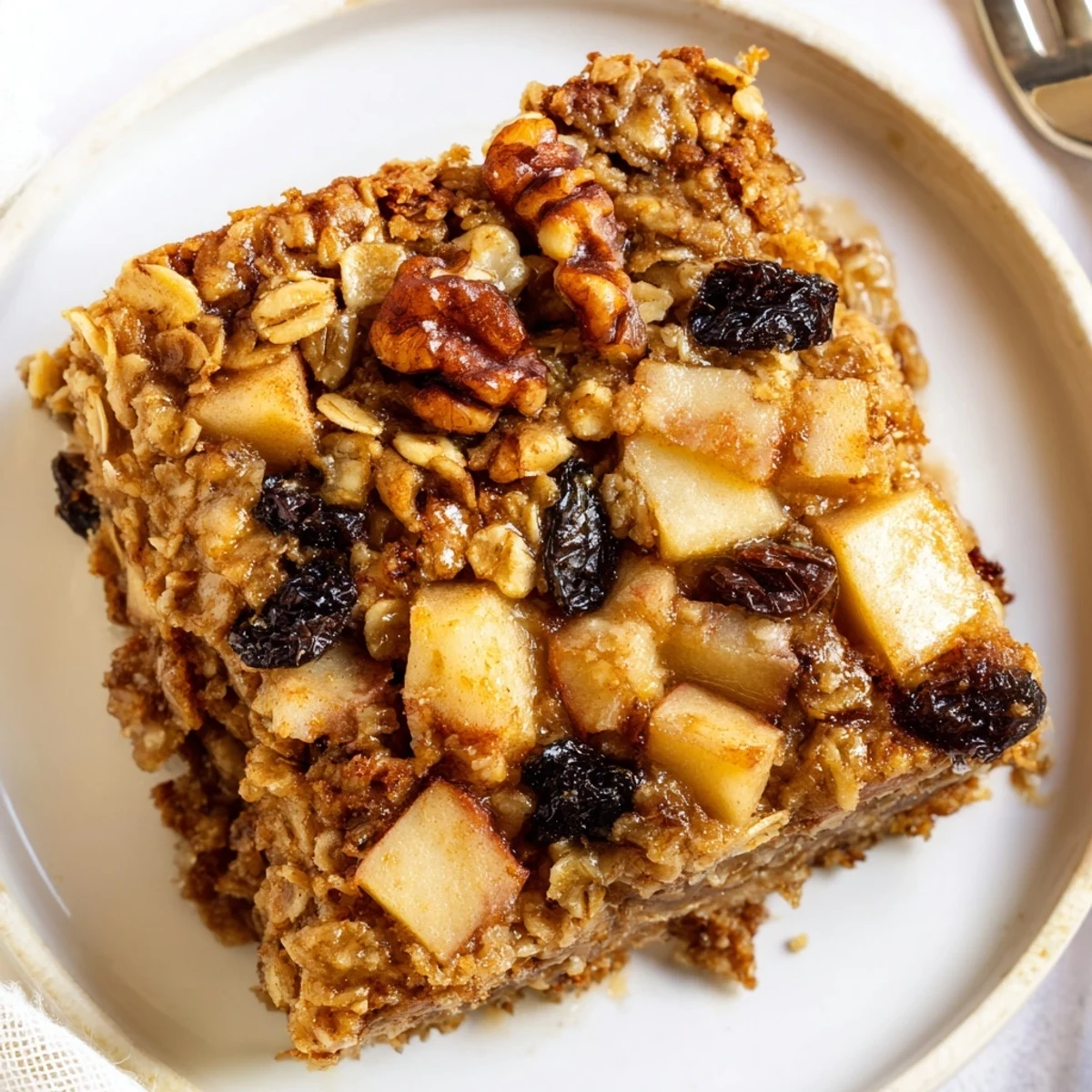 Slice of Delicious Apple Cinnamon Oatmeal Bake Recipe For Mornings, cinnamon aroma, tender apples