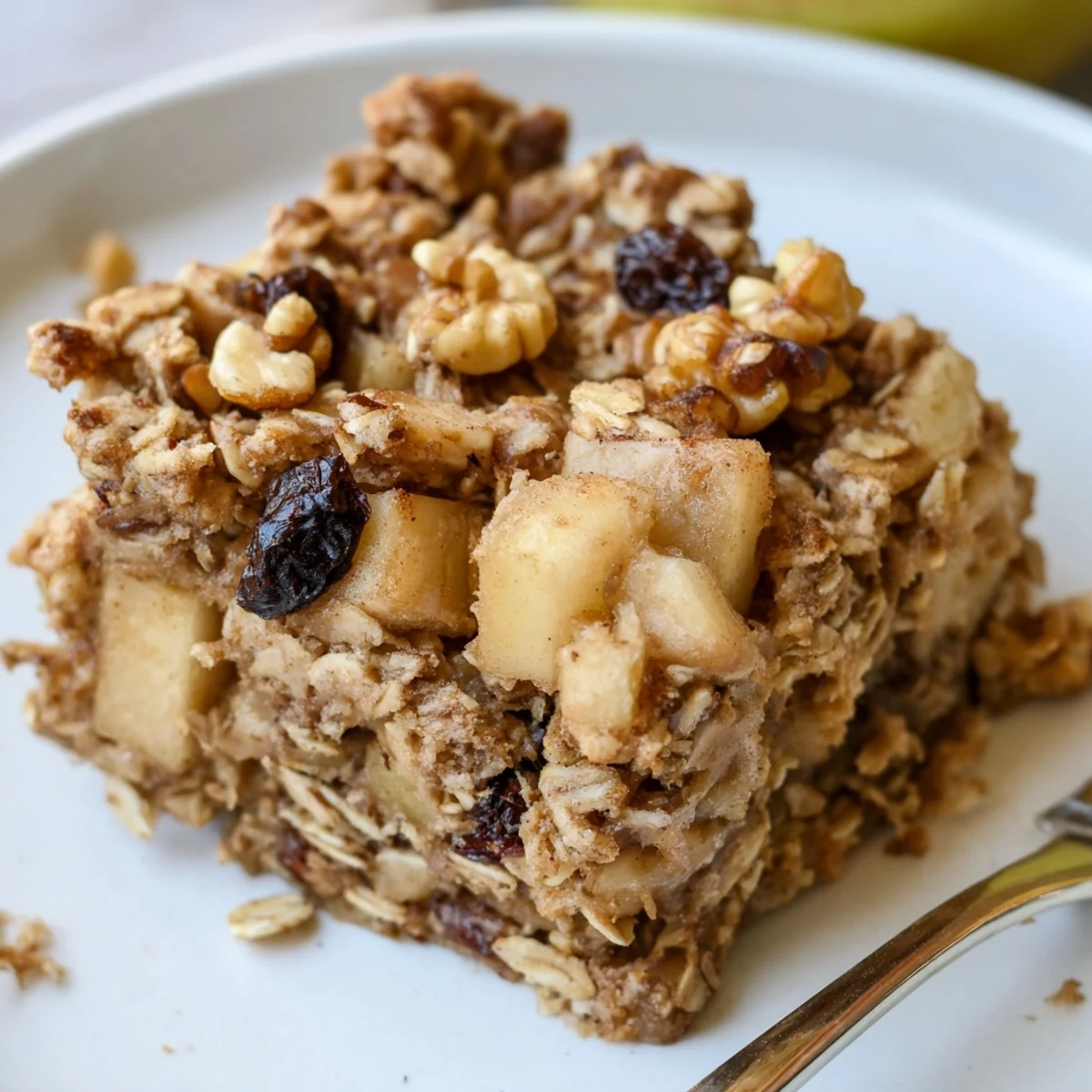 Warm bowl of Delicious Apple Cinnamon Oatmeal Bake Recipe For Mornings served with yogurt