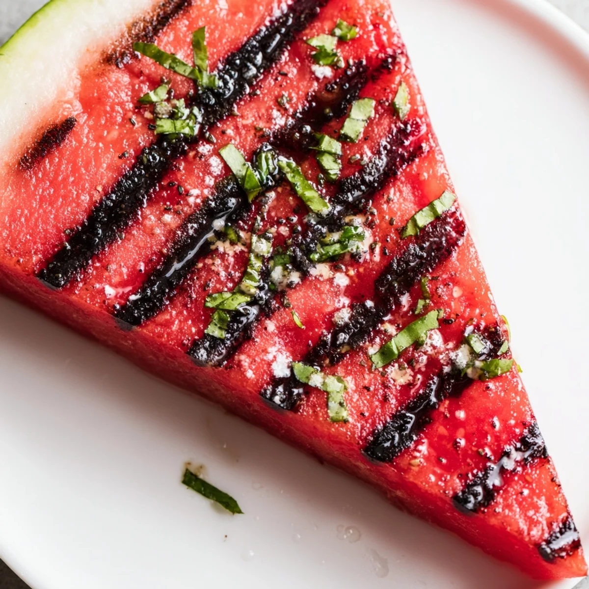 Grilled watermelon wedges with char marks topped with fresh cilantro and bright lime zest