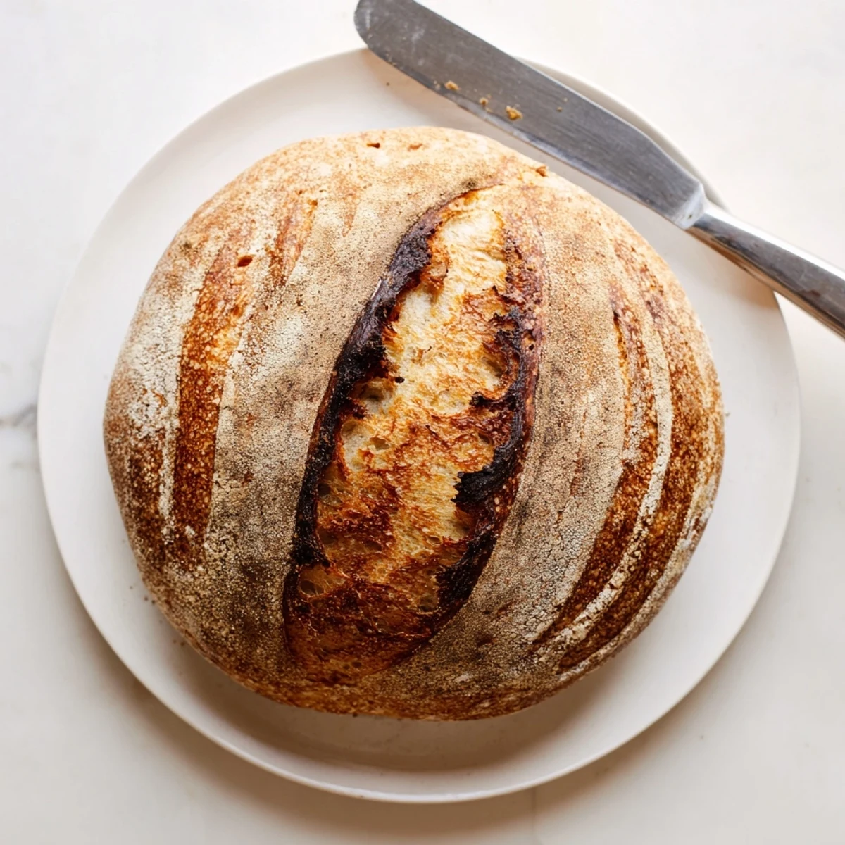 Rustic artisan sourdough bread slice displaying the chewy texture and open crumb interior