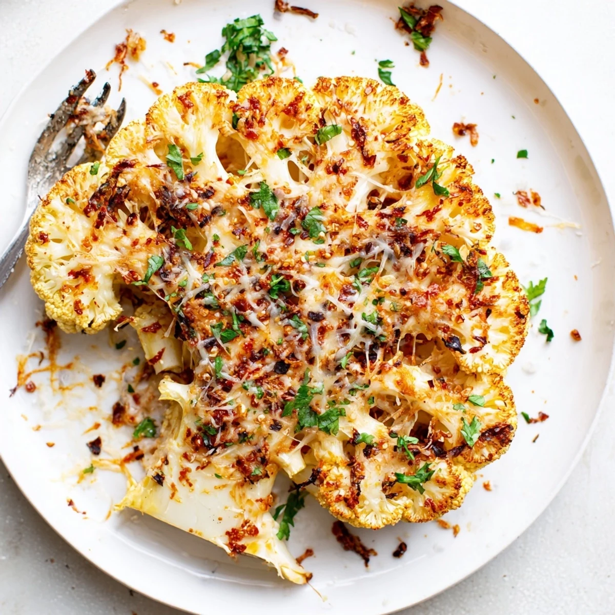 Oven-roasted Cheesy Cauliflower Steaks, tender center, smoky paprika aroma